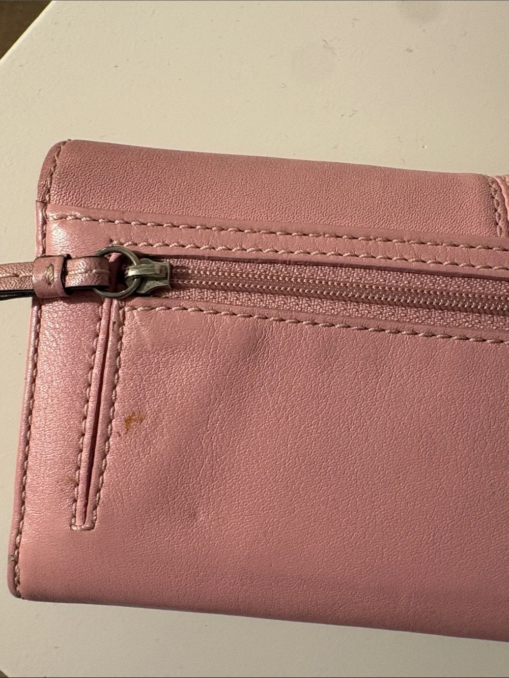 Coach Pink Leather Fold Wallet with Ruched Detail